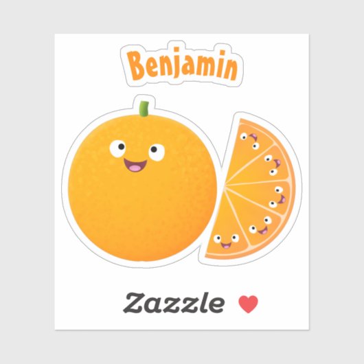 かわいいハッピーオレンジの柑橘系フルーツマンガ シール (シート)