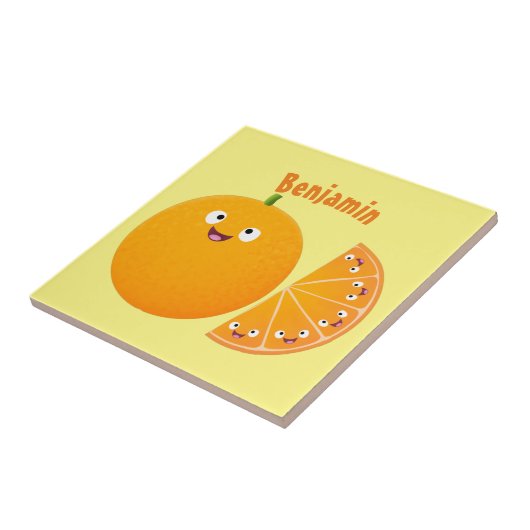 かわいいハッピーオレンジの柑橘系フルーツマンガ タイル (側面)