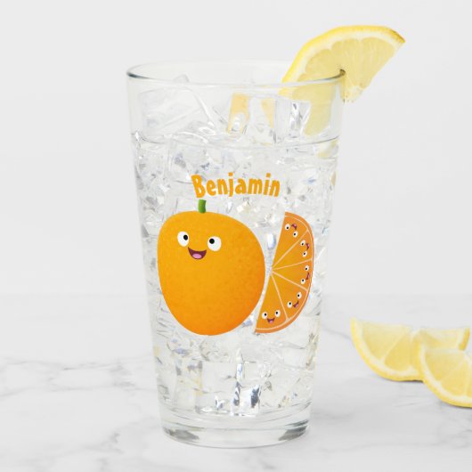かわいいハッピーオレンジの柑橘系フルーツマンガ タンブラーグラス (アイス裏面)