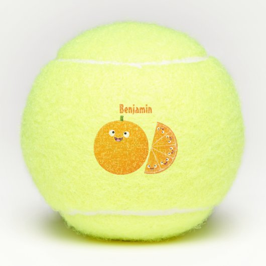 かわいいハッピーオレンジの柑橘系フルーツマンガ テニスボール (正面)