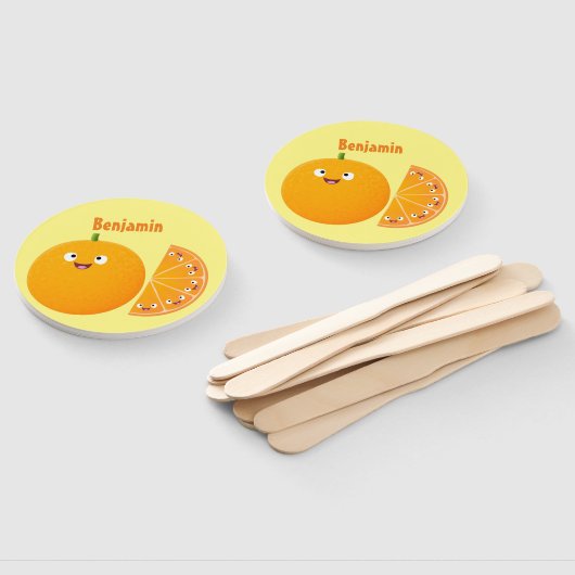 かわいいハッピーオレンジの柑橘系フルーツマンガ ハンドファン (組立なし)