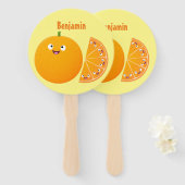 かわいいハッピーオレンジの柑橘系フルーツマンガ ハンドファン (正面&裏面)