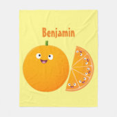 かわいいハッピーオレンジの柑橘系フルーツマンガ フリースブランケット (正面)