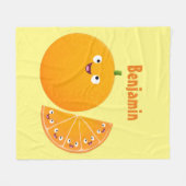 かわいいハッピーオレンジの柑橘系フルーツマンガ フリースブランケット (正面(横))