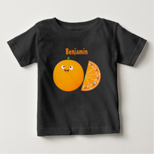 かわいいハッピーオレンジの柑橘系フルーツマンガ ベビーTシャツ