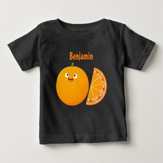 かわいいハッピーオレンジの柑橘系フルーツマンガ ベビーTシャツ (正面)