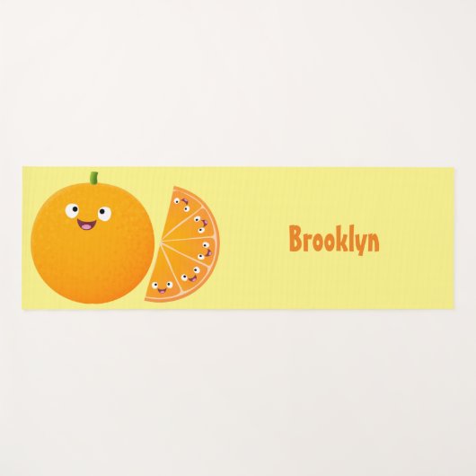 かわいいハッピーオレンジの柑橘系フルーツマンガ ヨガマット (正面(横))