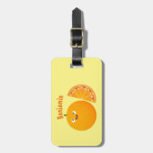 かわいいハッピーオレンジの柑橘系フルーツマンガ ラゲッジタグ (正面縦)