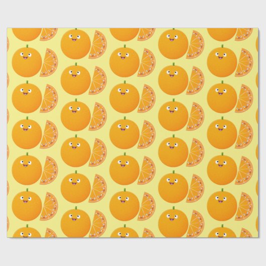 かわいいハッピーオレンジの柑橘系フルーツマンガ ラッピングペーパー (フラット)