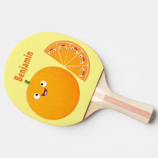 かわいいハッピーオレンジの柑橘系フルーツマンガ 卓球ラケット (横)