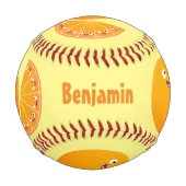 かわいいハッピーオレンジの柑橘系フルーツマンガ 野球ボール (裏面)