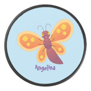 かわいいハッピーオレンジ色の蝶の漫画イラストレーション アイスホッケーパック