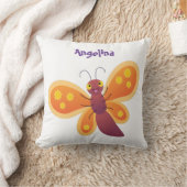 かわいいハッピーオレンジ色の蝶の漫画イラストレーション クッション (ブランケット)