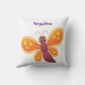 かわいいハッピーオレンジ色の蝶の漫画イラストレーション クッション (裏面)