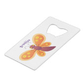 かわいいハッピーオレンジ色の蝶の漫画イラストレーション クレジットカード栓抜き (正面アングル)