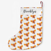 かわいいハッピーオレンジ色の蝶の漫画イラストレーション スモールクリスマスストッキング (裏面)