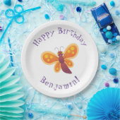 かわいいハッピーオレンジ色の蝶の漫画イラストレーション ペーパープレート (パーティー)