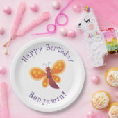 かわいいハッピーオレンジ色の蝶の漫画イラストレーション ペーパープレート (パーティー)