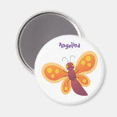 かわいいハッピーオレンジ色の蝶の漫画イラストレーション マグネット (正面/裏面)