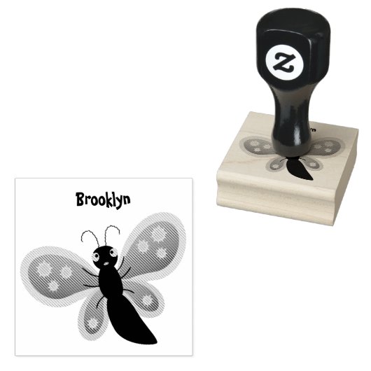 かわいいハッピーオレンジ色の蝶の漫画イラストレーション ラバースタンプ (押印)