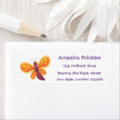 かわいいハッピーオレンジ色の蝶の漫画イラストレーション ラベル (インサイチュ)