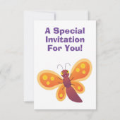 かわいいハッピーオレンジ色の蝶の漫画イラストレーション 招待状 (裏面)