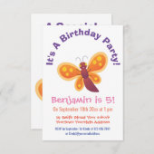 かわいいハッピーオレンジ色の蝶の漫画イラストレーション 招待状 (正面/裏面)