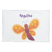 かわいいハッピーオレンジ色の蝶の漫画イラストレーション 枕カバー (裏面)