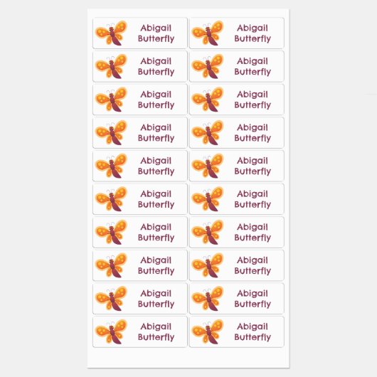 かわいいハッピーオレンジ色の蝶の漫画パーソナライズされた ラベル (シート)
