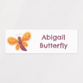 かわいいハッピーオレンジ色の蝶の漫画パーソナライズされた ラベル (デザイン2)