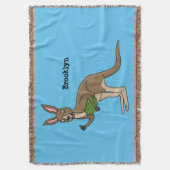 かわいいハッピーオーストラリアカンガルーイラストレーション スローブランケット (正面縦)