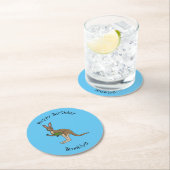 かわいいハッピーオーストラリアカンガルーイラストレーション ラウンドペーパーコースター (インサイチュ)