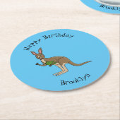 かわいいハッピーオーストラリアカンガルーイラストレーション ラウンドペーパーコースター (アングル)