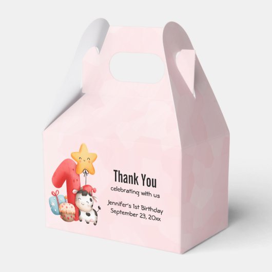 かわいいハッピーカウズ1歳の誕生日ありがとう フェイバーボックス (裏面サイド)