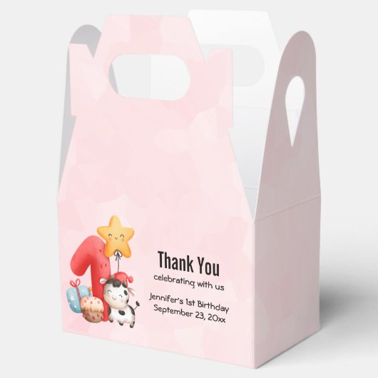 かわいいハッピーカウズ1歳の誕生日ありがとう フェイバーボックス (オープン)