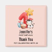 かわいいハッピーカウズ1歳の誕生日ありがとう マグネット (正面)