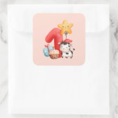かわいいハッピーカウー1歳の誕生日 スクエアシール (バッグ)