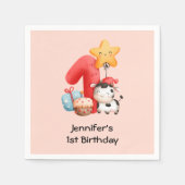かわいいハッピーカウー1歳の誕生日 スタンダードカクテルナプキン (正面)
