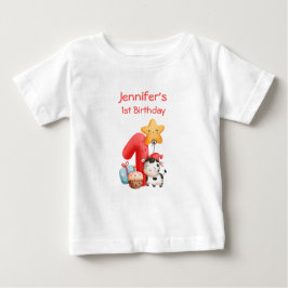 かわいいハッピーカウー1歳の誕生日 ベビーTシャツ