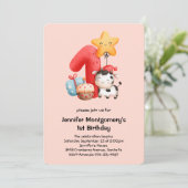 かわいいハッピーカウー1歳の誕生日 招待状 (スタンド正面)