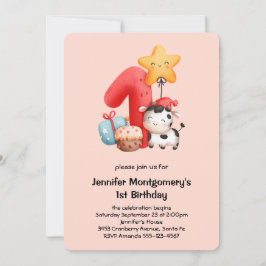 かわいいハッピーカウー1歳の誕生日 招待状