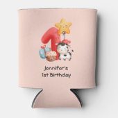 かわいいハッピーカウー1歳の誕生日 缶クーラー (正面)