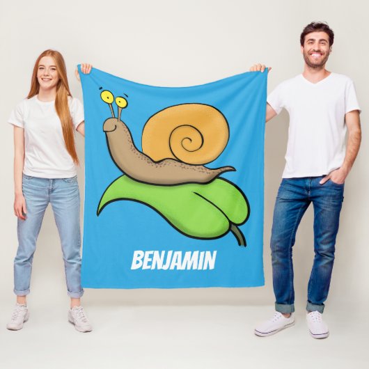 かわいいハッピーカタツムリの葉の漫画イラストレーション フリースブランケット (インサイチュ)