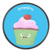 かわいいハッピーカップケーキ漫画イラストレーション アイスホッケーパック (正面)