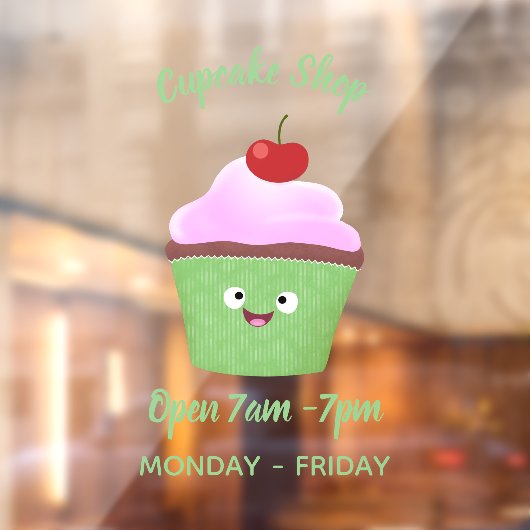 かわいいハッピーカップケーキ漫画イラストレーション ウィンドウサイン (シート2)