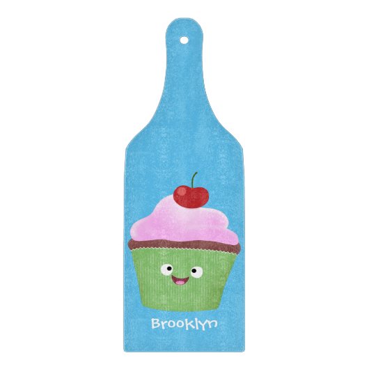 かわいいハッピーカップケーキ漫画イラストレーション カッティングボード (正面)