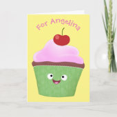かわいいハッピーカップケーキ漫画イラストレーション カード (正面)