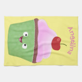 かわいいハッピーカップケーキ漫画イラストレーション キッチンタオル (横)