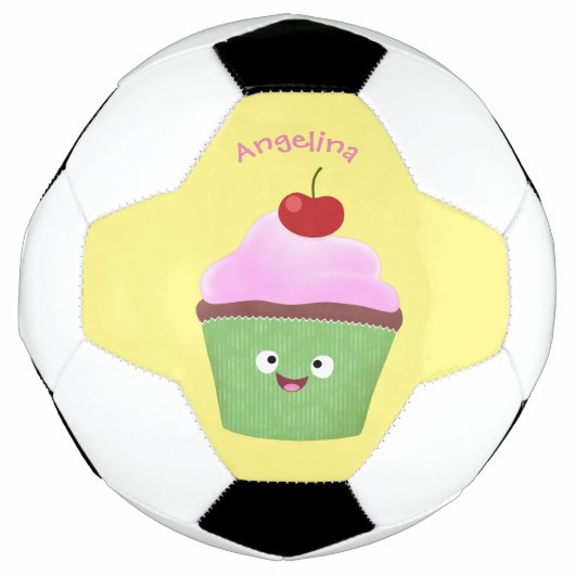 かわいいハッピーカップケーキ漫画イラストレーション サッカーボール (正面)