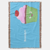 かわいいハッピーカップケーキ漫画イラストレーション スローブランケット (正面縦)